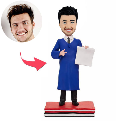 Custom Graduation Bobbleheads with Blue Academic Gown