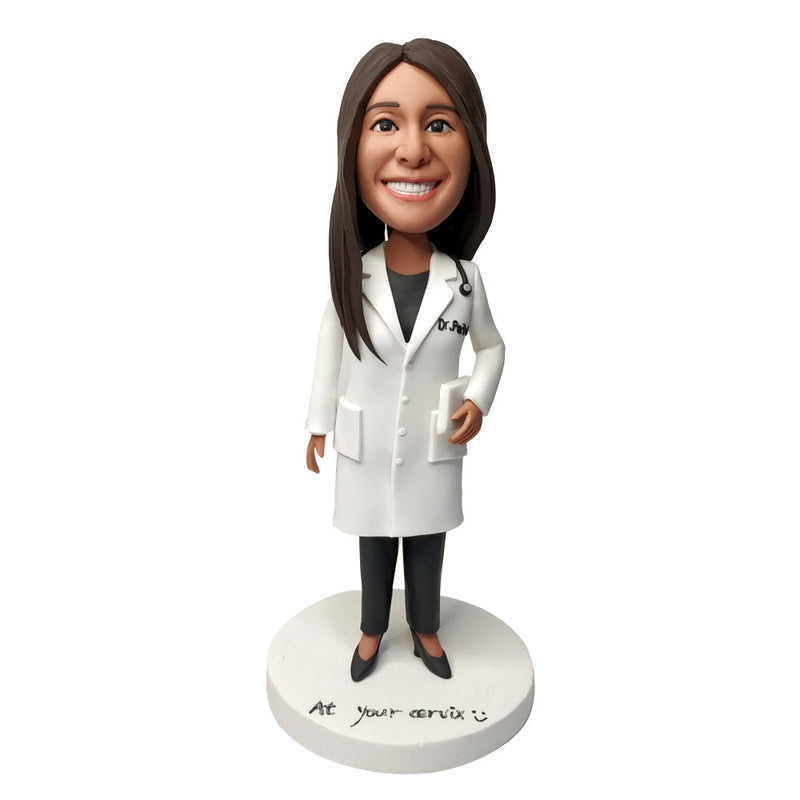 Female Doctor Bobblehead with Tightly Buttoned White Coat