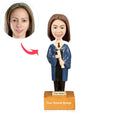 Custom Graduation Girl Bobblehead with Blue Academic Gown