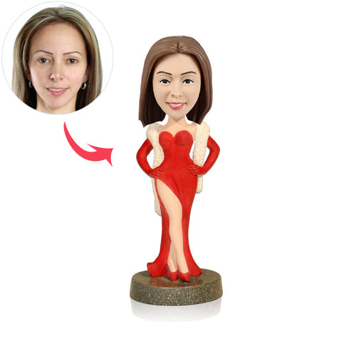 Custom Women Bobblehead with Red Party Dress