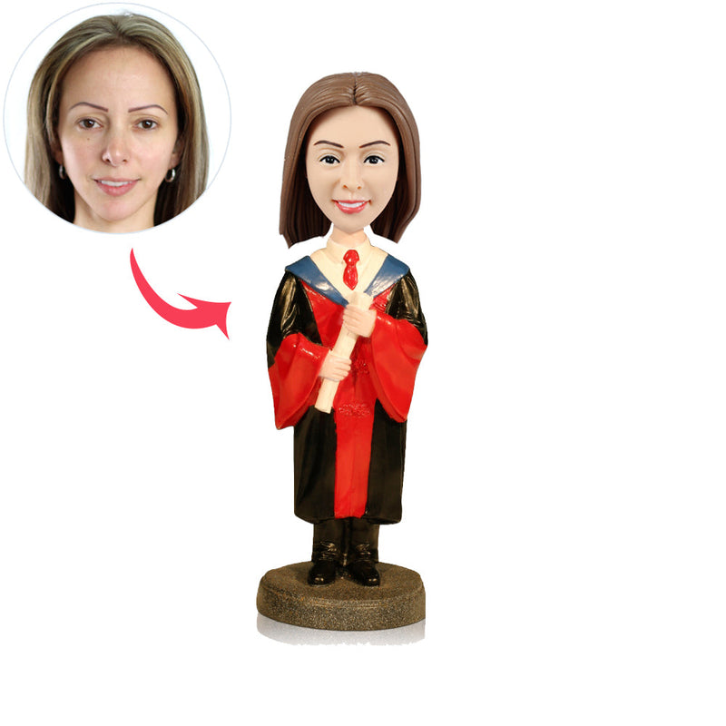 Custom Graduation Bobbleheads Hold Diploma