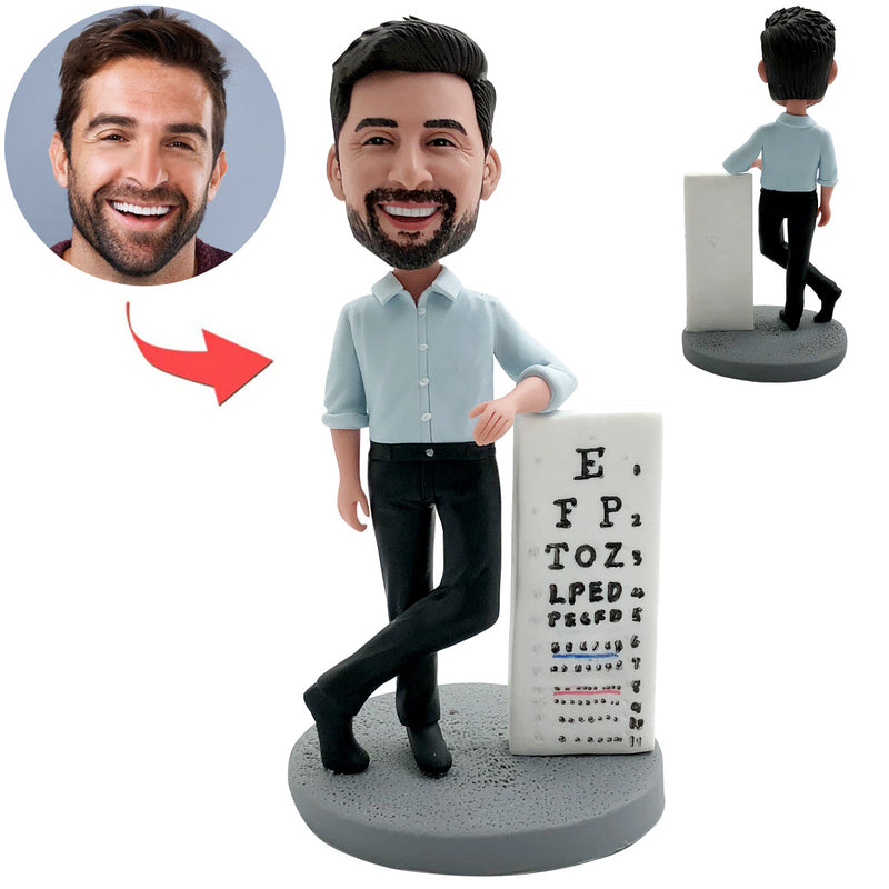 Custom Bobblehead in Red Work Uniform with Coffee Cup