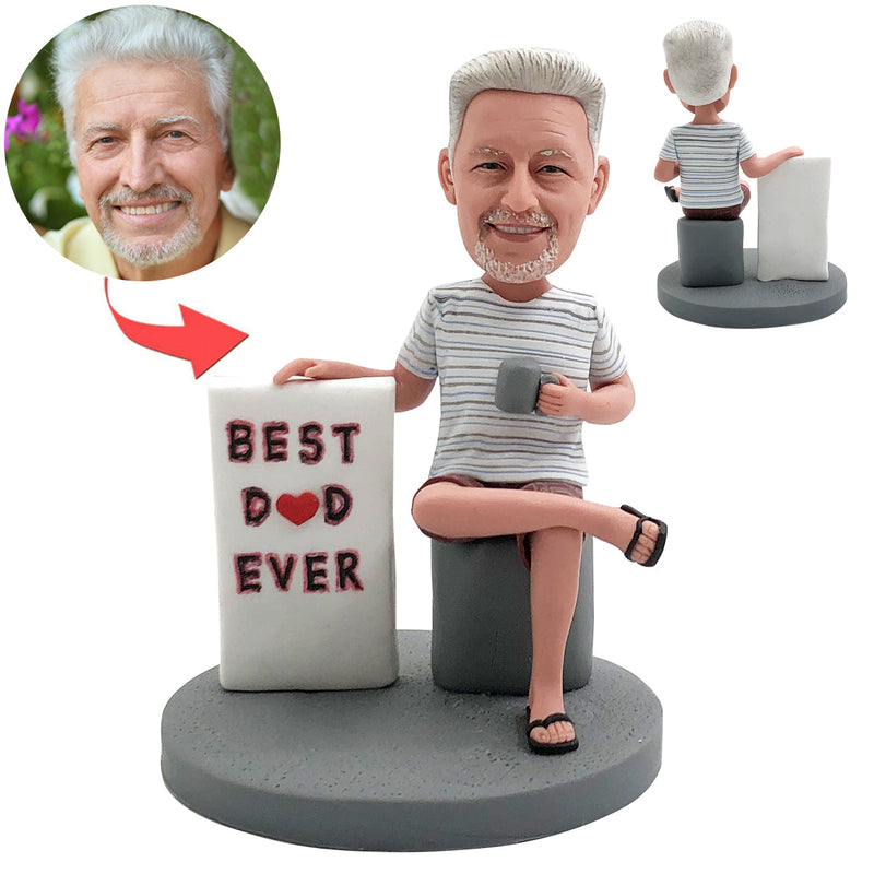 Custom Bobblehead in Red Work Uniform with Coffee Cup