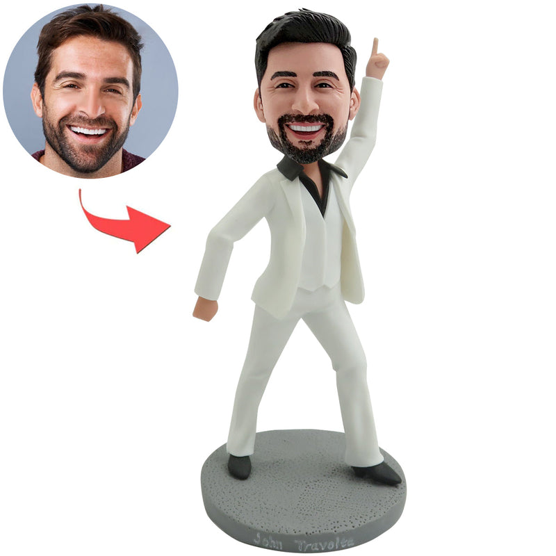 Custom Bobblehead in Red Work Uniform with Coffee Cup