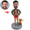 Custom Bobblehead in Red Work Uniform with Coffee Cup