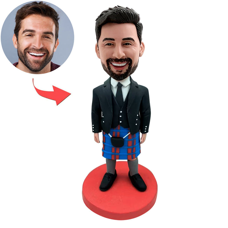 Personalized Bobblehead in Suit Sitting on Money Bag