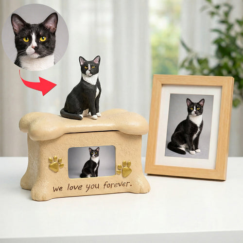 Custom Cat Urn with Personalized Bobblehead