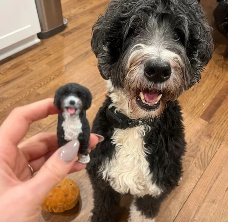 Mini you pet figurine shown with real dog