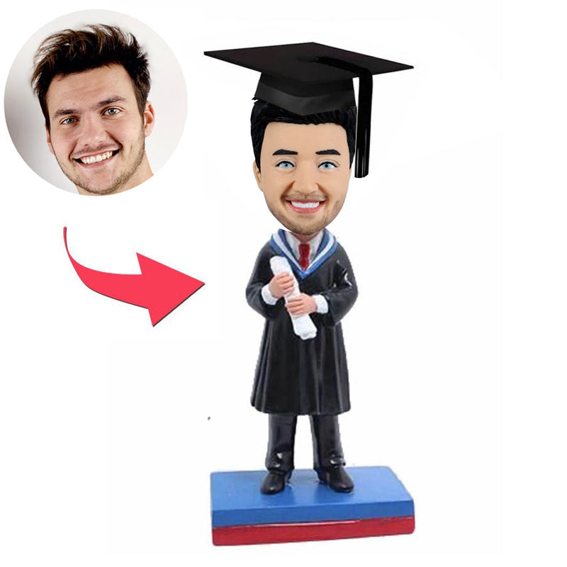 Graduation Bobbleheads with Blue Bachelor Gown