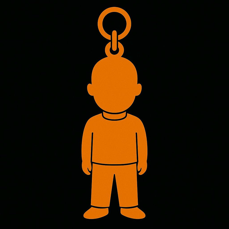Orange bobble head keychain silhouette design