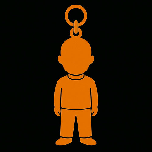 Orange bobble head keychain silhouette design