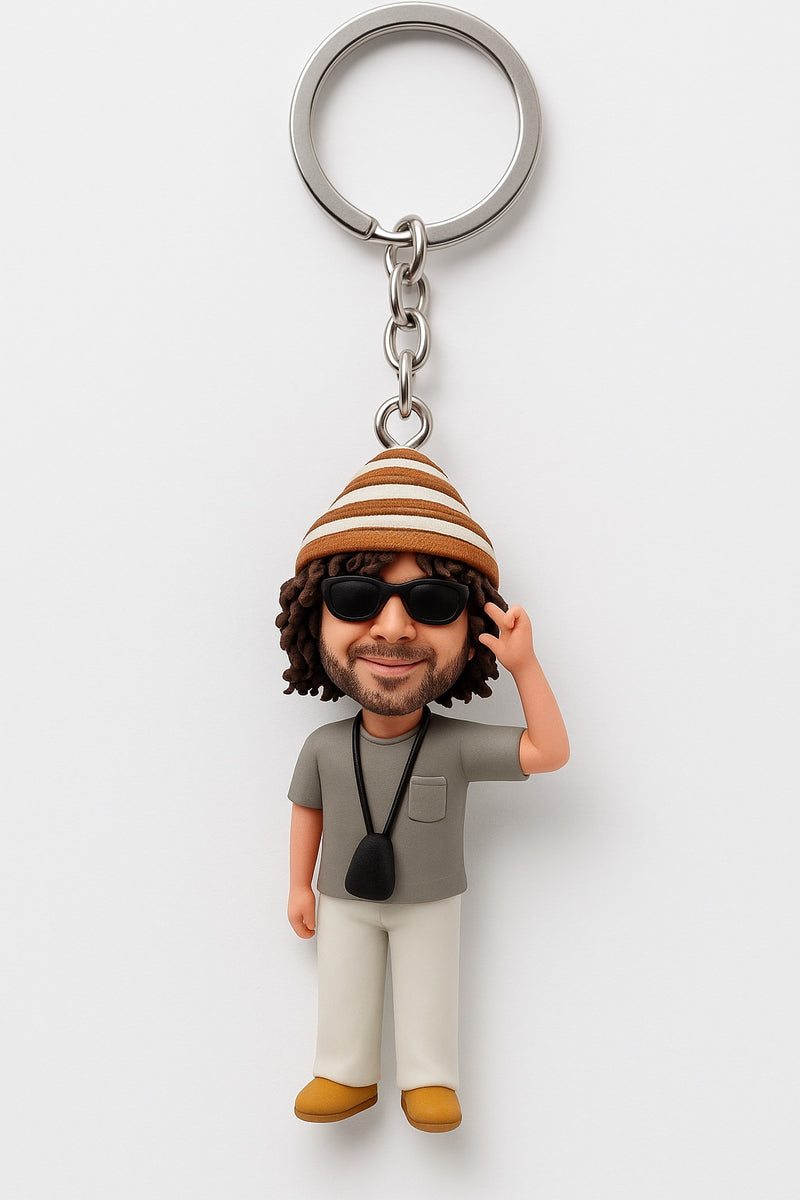 ME keinemusik bobble head keychain with custom figure design