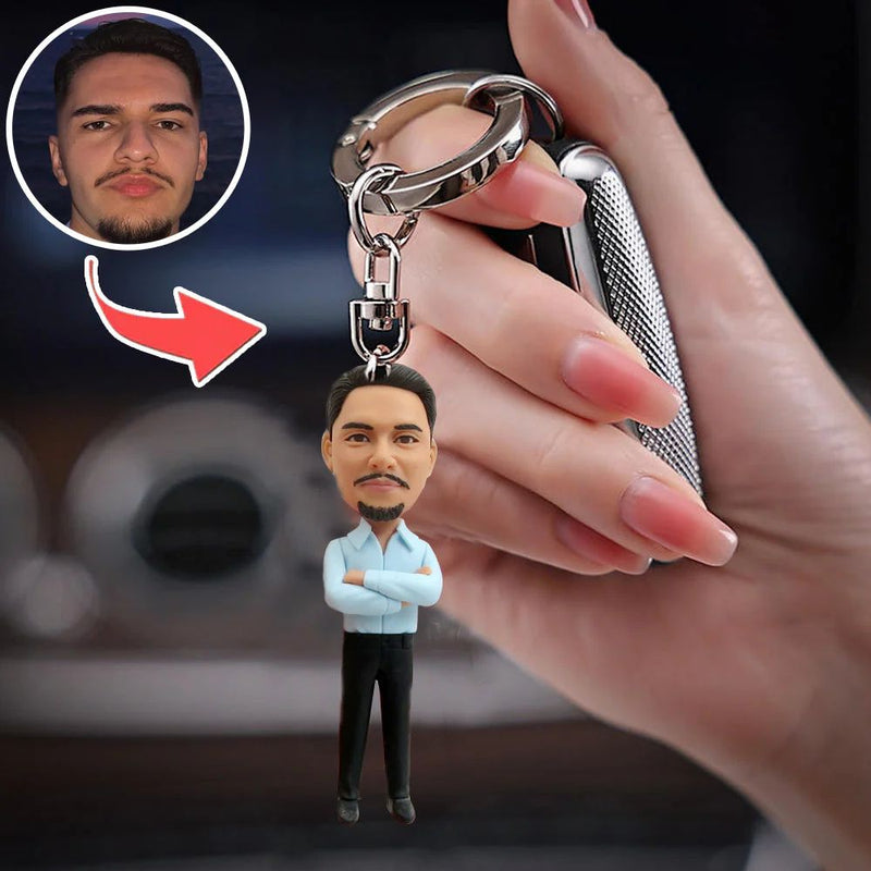 Custom bobble head keychain with photo face