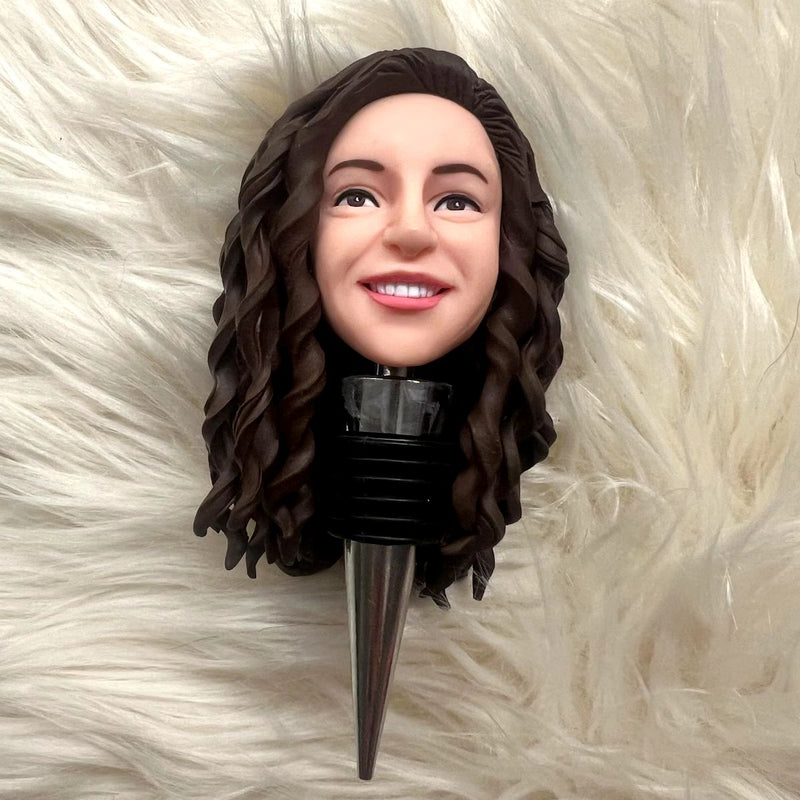 Bobble head wine stopper with woman face