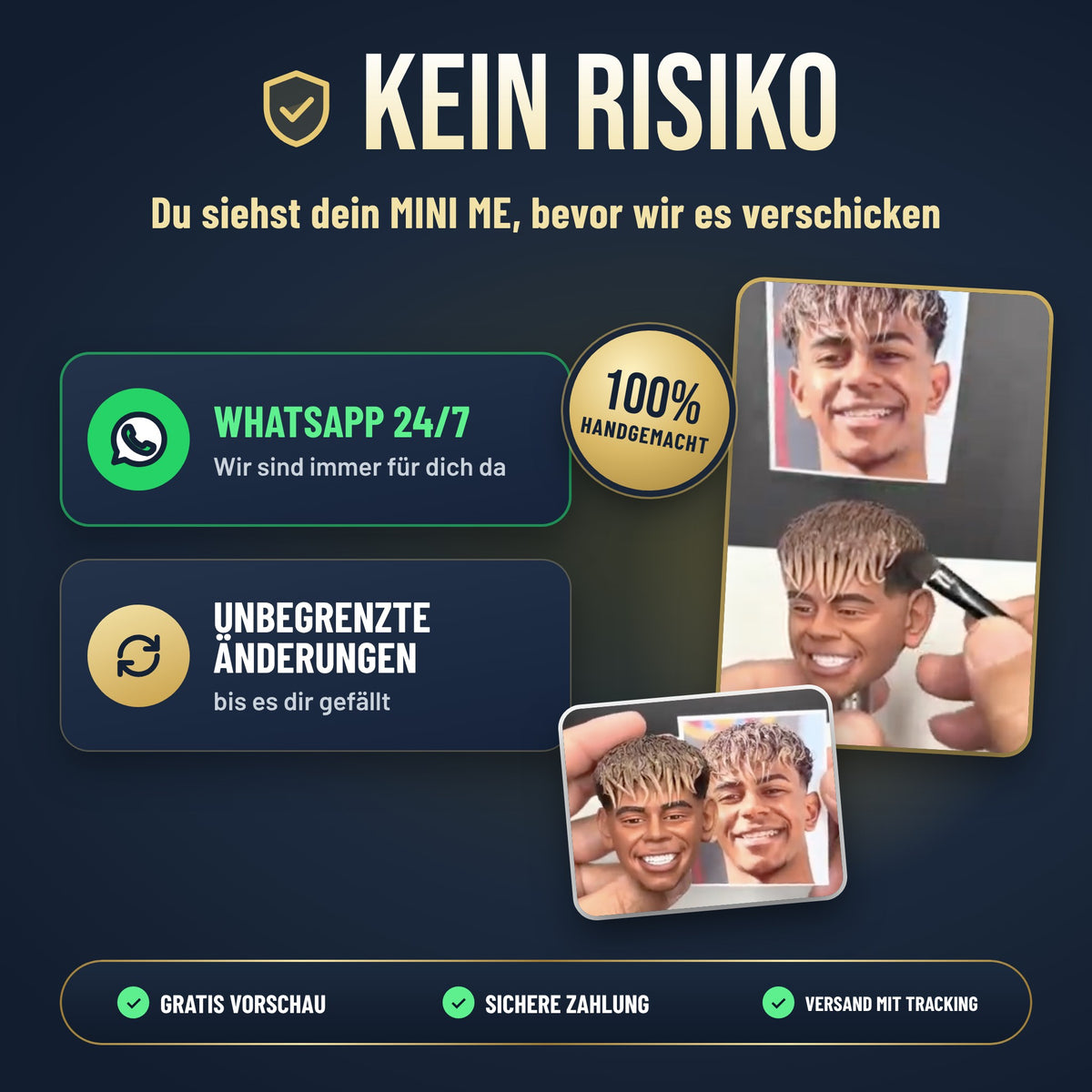 Kein Risiko – WhatsApp-Vorschau, unbegrenzte Änderungen, 100% handgemacht