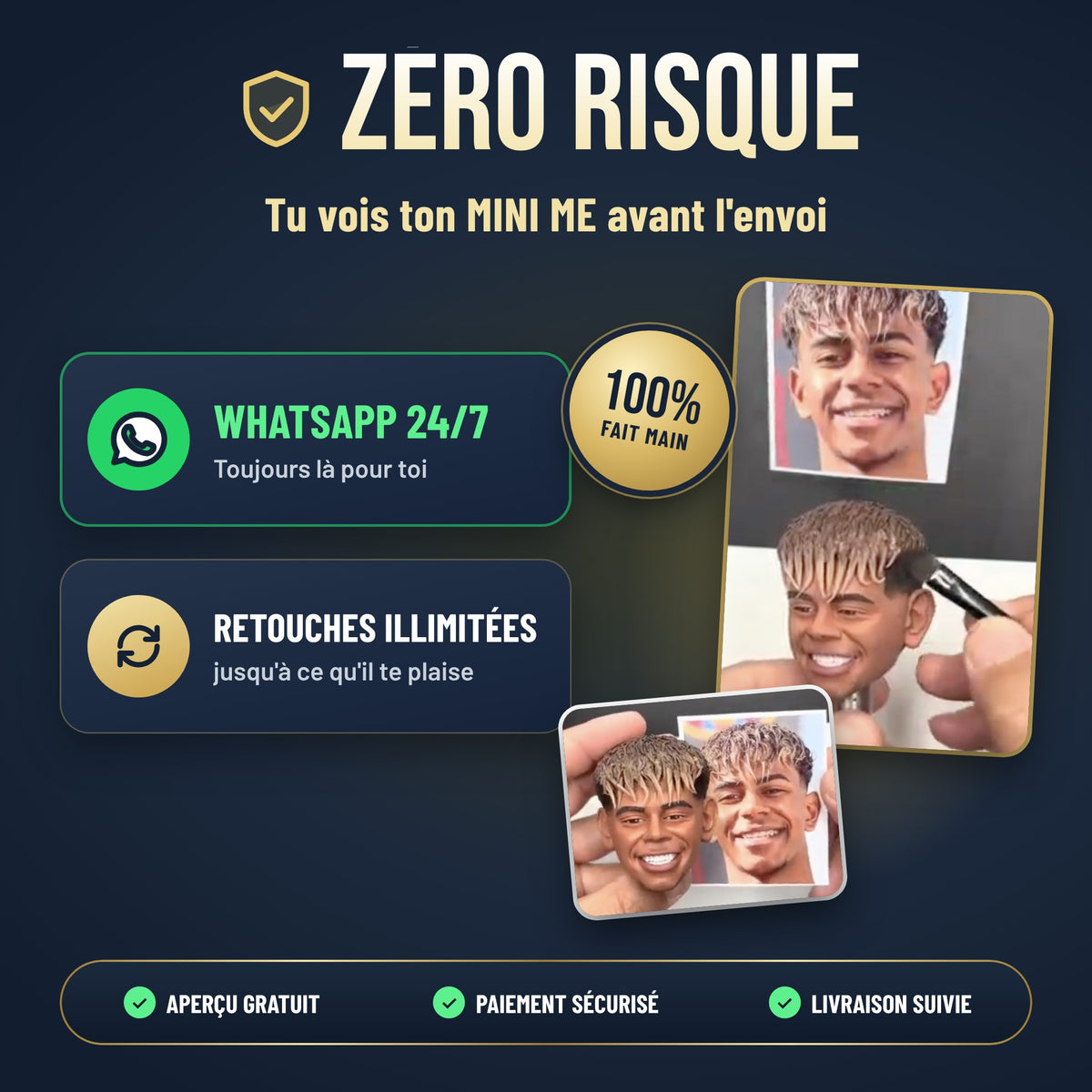 Zéro risque – aperçu WhatsApp, retouches illimitées